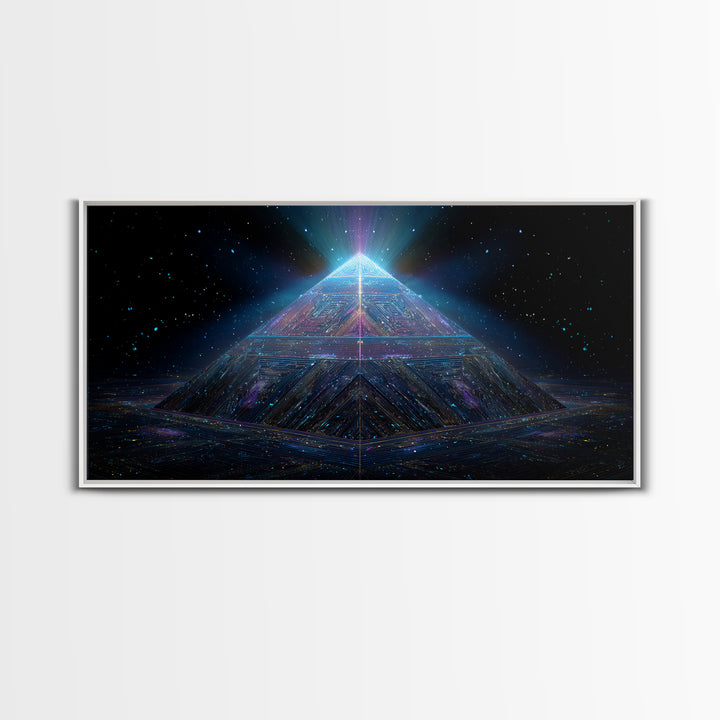 Cosmic Meditation Silhouette With Radiant Colorful Energy Aura Framed Canvas Print Spiritual Wall Art