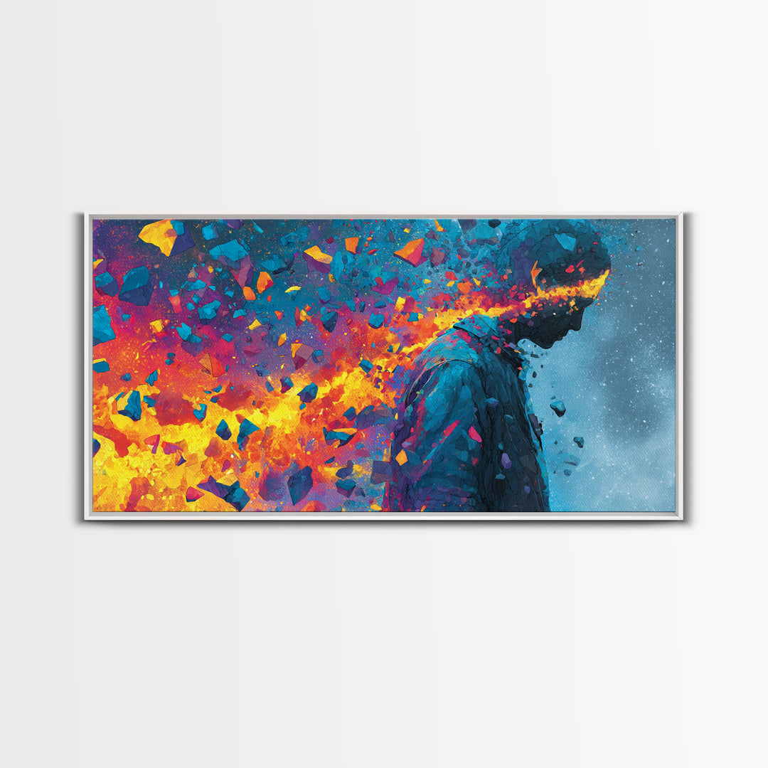 Vibrant Shattered Abstract Portrait With Exploding Colorful Pieces Contemporary Canvas Print