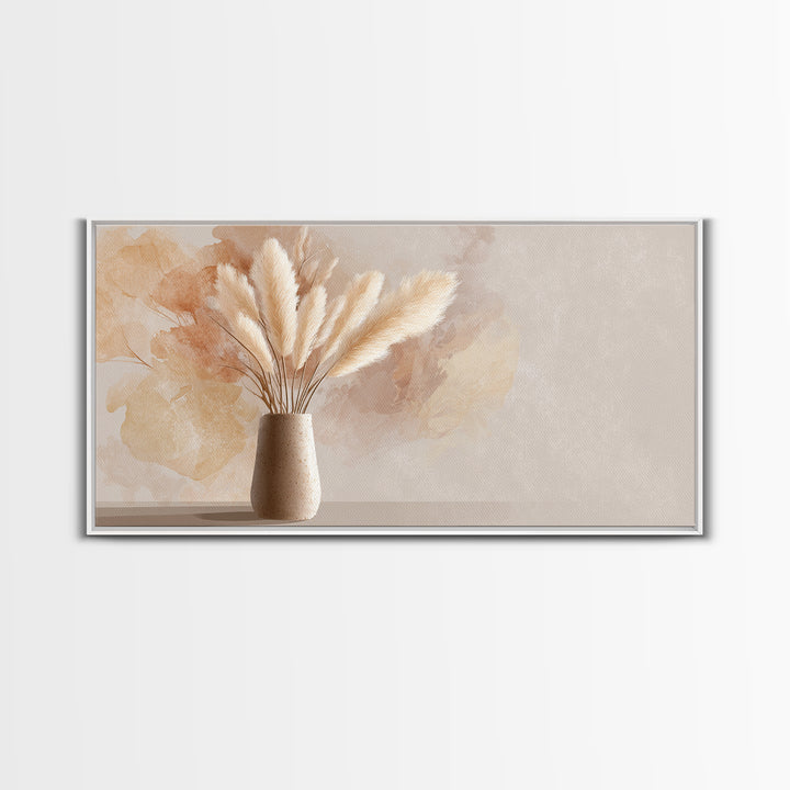 Neutral Pampas Grass Vase With Soft Beige Abstract Canvas Print, Minimalist Botanical Wall Art, Cozy Japandi Home Decor Print