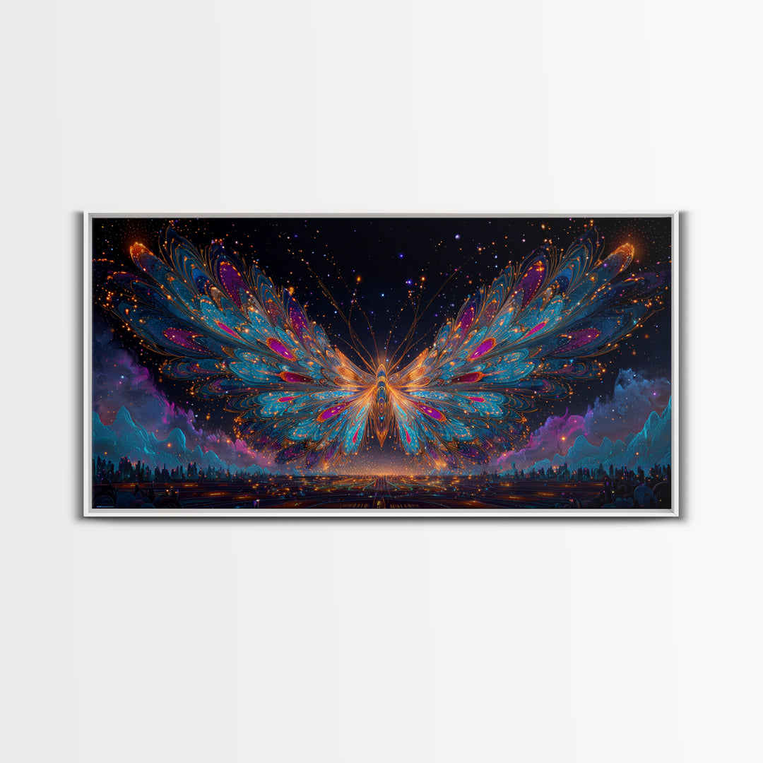 Ancient Temple Dramatic Neon Light Painting Canvas Print Wall Art Moody Home Decor Framed Canvas Print Mysterious Landscape Wall Art