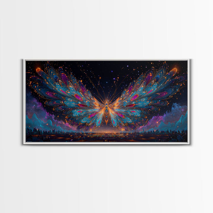 Ancient Temple Dramatic Neon Light Painting Canvas Print Wall Art Moody Home Decor Framed Canvas Print Mysterious Landscape Wall Art