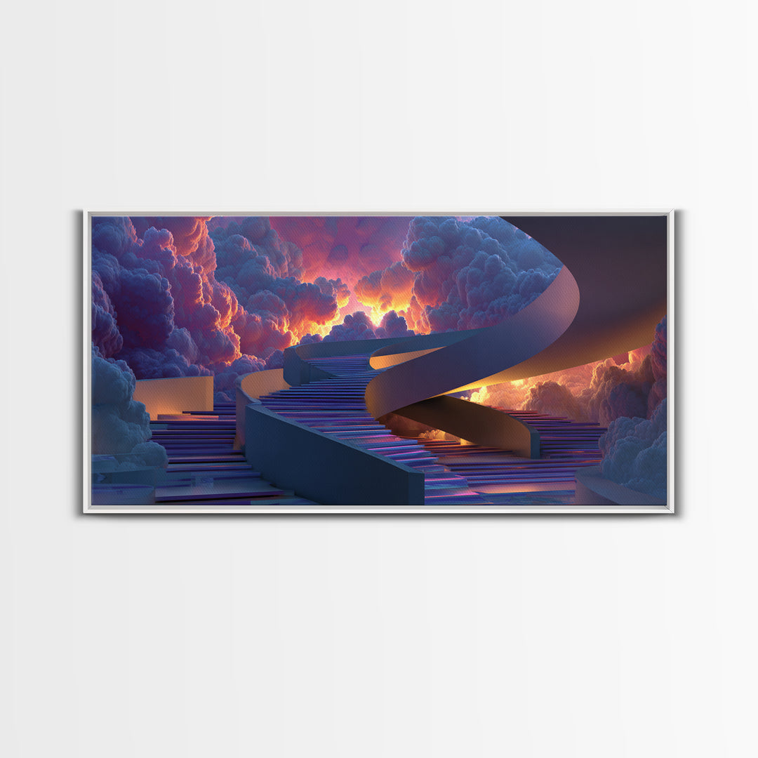 Futuristic Surreal Staircase In Colorful Clouds Digital Art Dreamscape Canvas Print