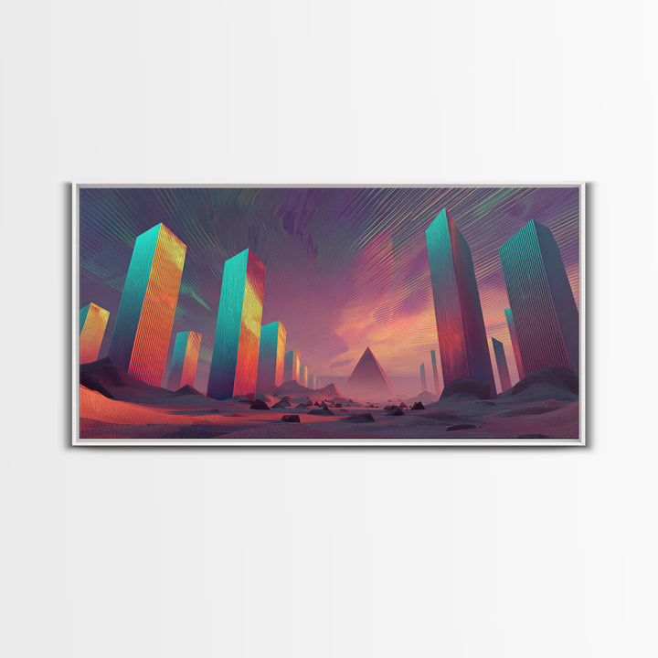 Colorful Psychedelic Meditation Artwork With Neon Lines Spiritual Wall Art Canvas Print