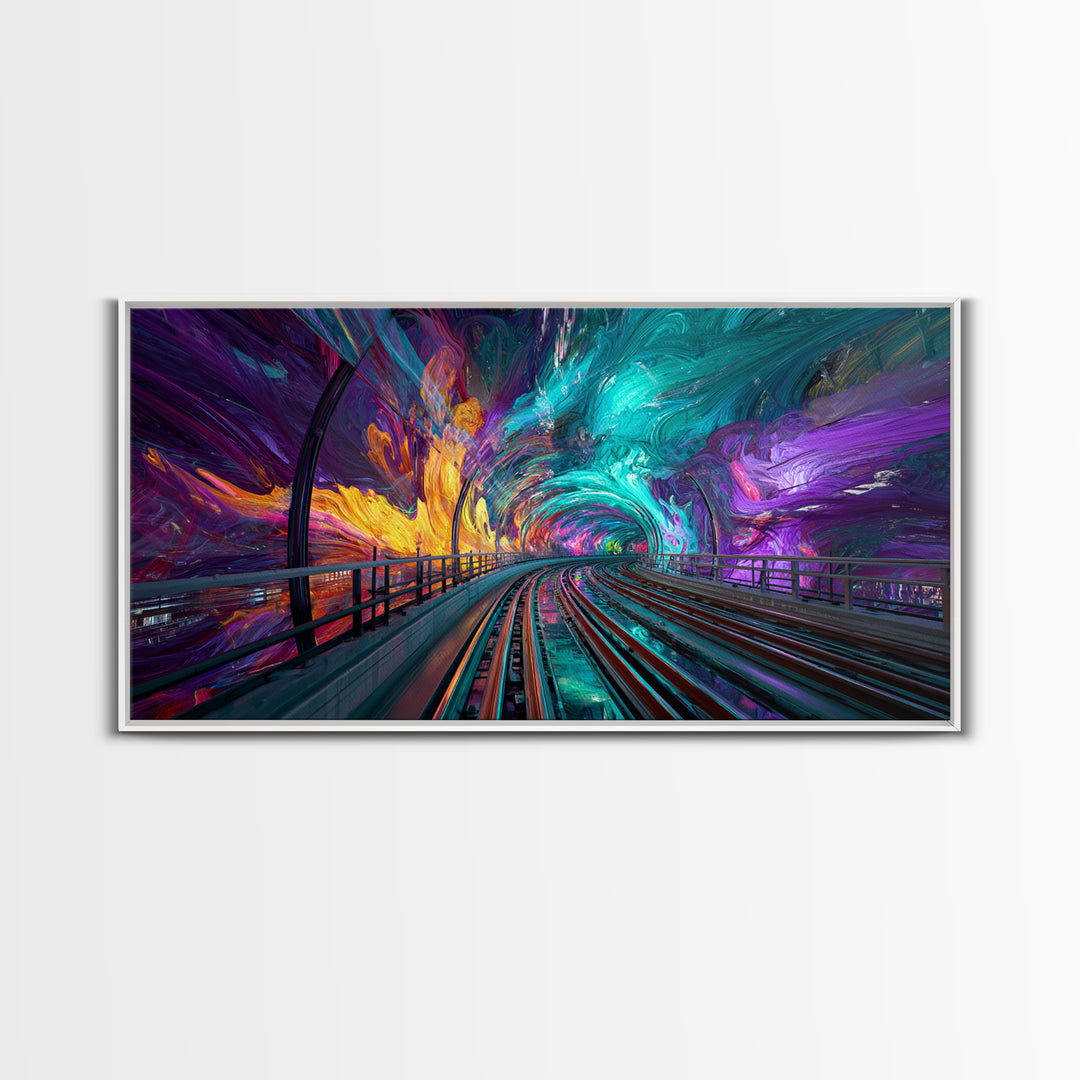 Vivid Abstract Colorful Tunnel With Paint Swirls And Rainbow Hues Canvas Print Modern Wall Art Framed Home Decor
