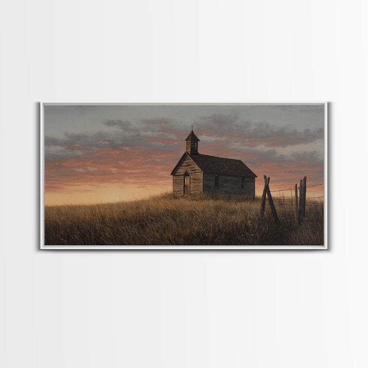 Rustic Countryside Scene With Barn And Wheat Field Warm Autumn Landscape Painting Canvas Print For Home