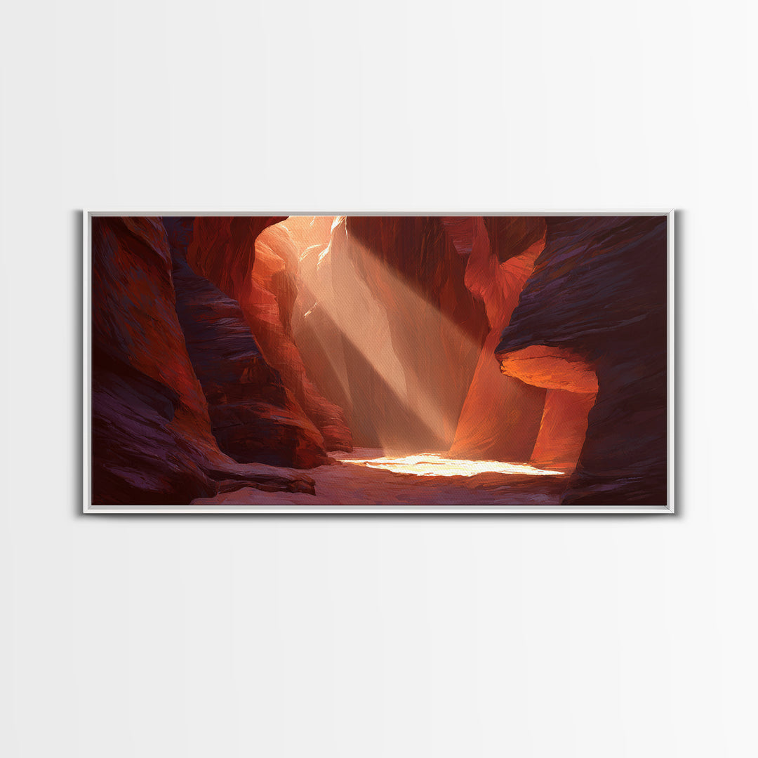 Red Rock Canyon Landscape With Warm Sunlight Rays Painting Wall Art Large Canvas Print Southwest Home Decor Rustic Wall Decor