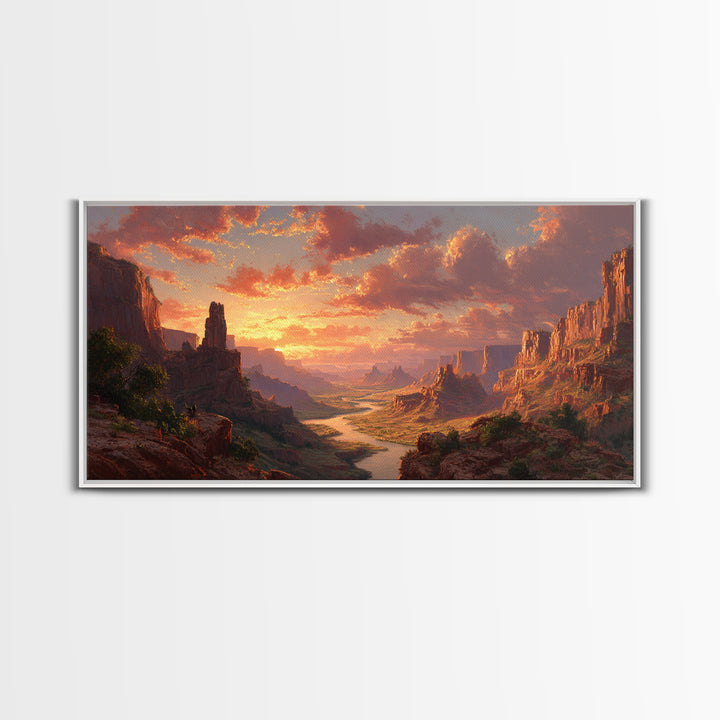 Sunset Over Monumental Canyon With Orange Glow In Dramatic Sky Large Wall Art Original Landscape Canvas Print