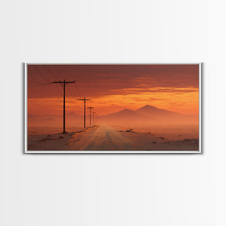 Rustic Desert Road Landscape Painting Wall Art Framed Canvas Print For Farmhouse Kitchen Living Room Decor