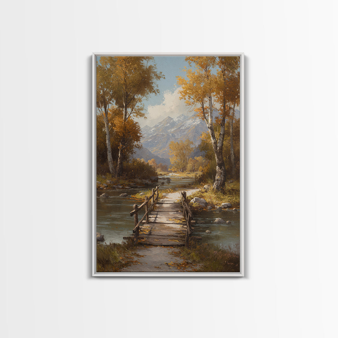 Classic Autumn Mountain Landscape Painting Wall Art Framed Canvas Print Rustic Home Decor