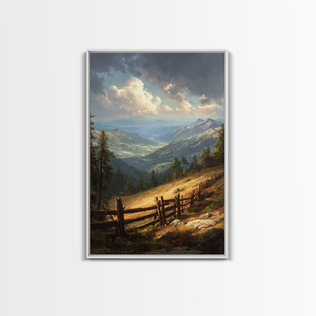 Tranquil Mountain Valley Scenic Landscape Oil Painting Print Wall Art For Living
