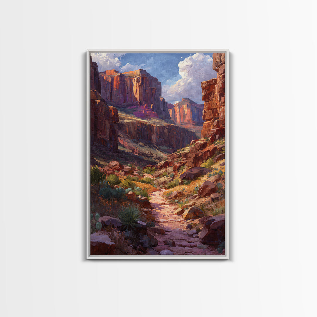 Grand Canyon Landscape Oil Painting Portrait Of Canyon Rocks Blue Sky And Path Trail Large Wall Art For Living Room Decor