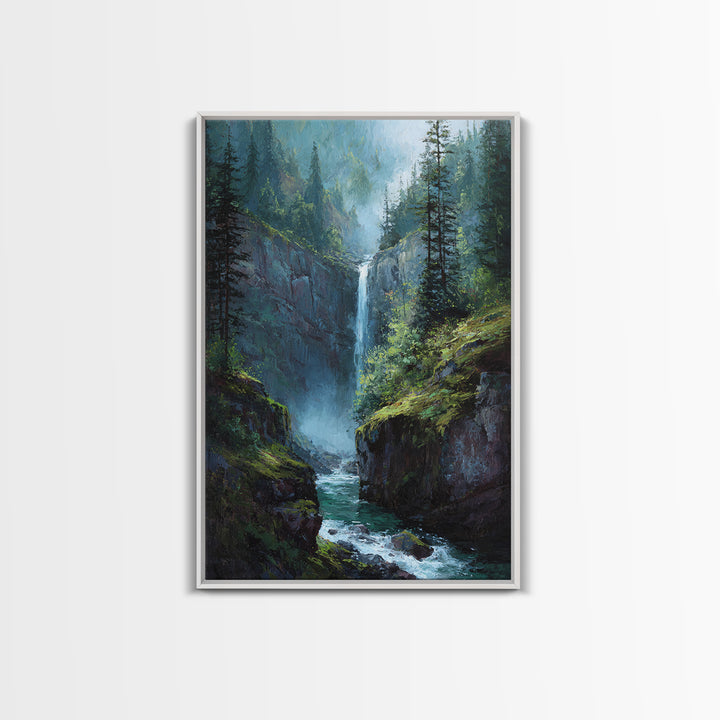Beautiful Waterfall In Lush Forest Canvas Print, Serene Landscape Wall Art, Nature Inspired Modern Home Decor