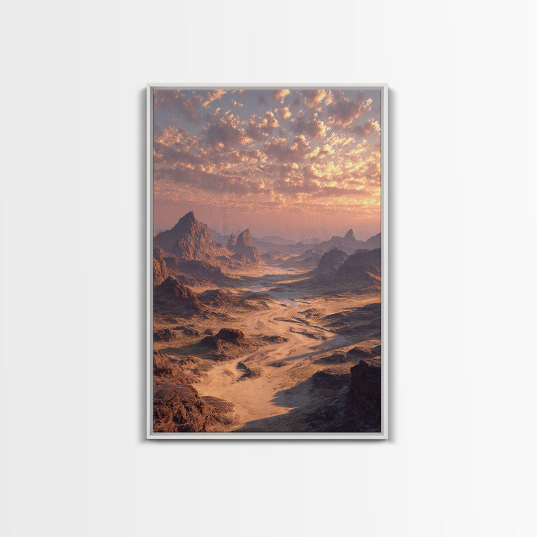 Majestic Desert Landscape With Dramatic Lighting Sunset Modern Wall Art Framed Canvas Print For Home And Office Decor