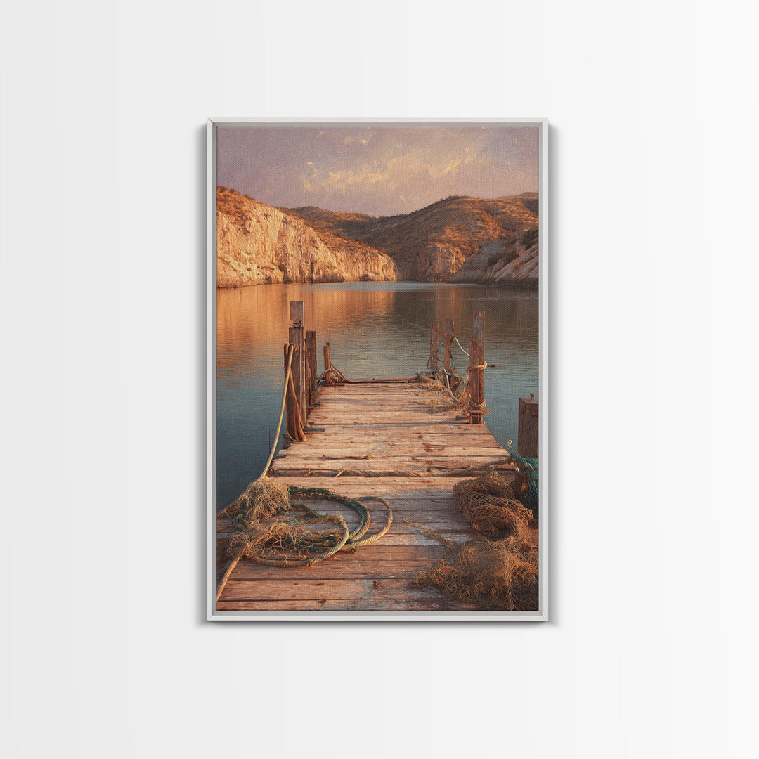 Rustic Wooden Pier Lake Scenic Painting Wall Art Print For Living Room Decor And Nature Inspired Canvas Print