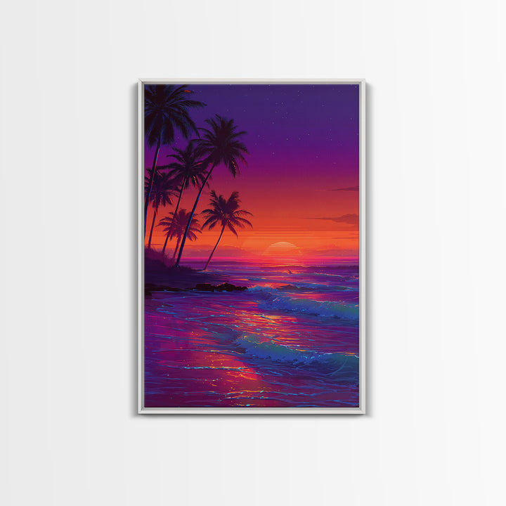 Illuminated Amethyst Tunnel With Vibrant Rainbow Lights Digital Art Framed Canvas Print For Magical Wall Art And Whimsical Home Decor