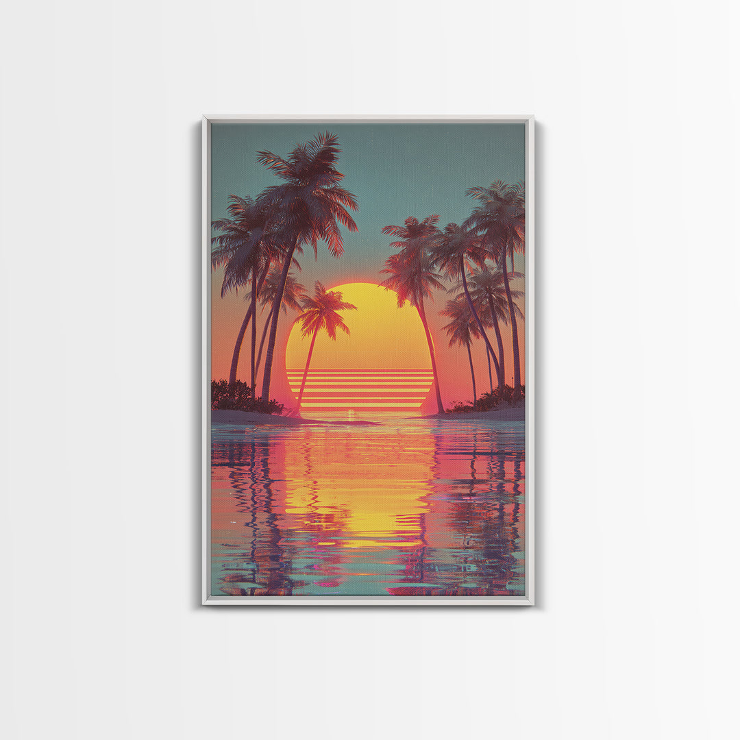 Retro Sunset Palm Trees Tropical Beach Landscape Wall Art Canvas Print For Living Room Home Decor