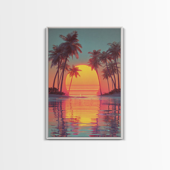 Retro Sunset Palm Trees Tropical Beach Landscape Wall Art Canvas Print For Living Room Home Decor