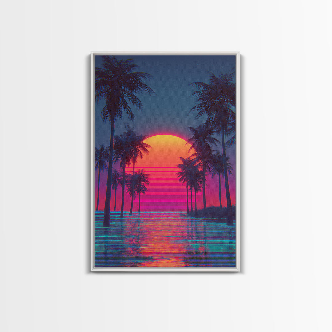 Sunset Over Tropical Beach With Palm Trees Vibrant Coastal Wall Art Canvas Print