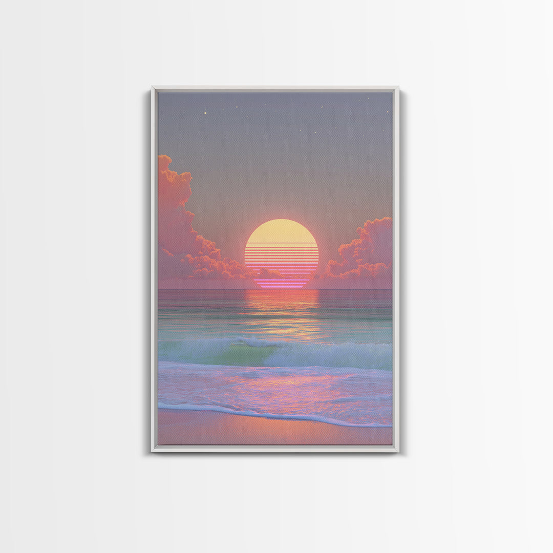 Sunset Miami Beach Retro Wave Wall Art Canvas Print Neon Cityscape Modern Home Decor