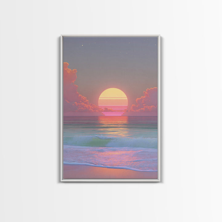 Sunset Miami Beach Retro Wave Wall Art Canvas Print Neon Cityscape Modern Home Decor