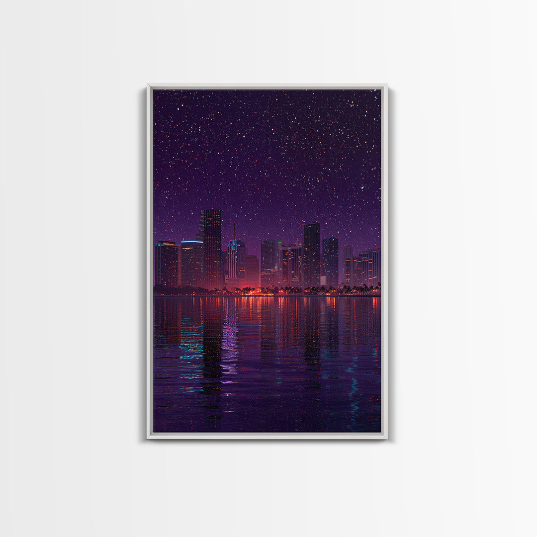 Retro Neon Futuristic Car On Road With Palm Trees Canvas Print For Modern Wall Art Living Room Decor And Bedroom Art