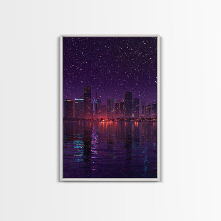 Retro Neon Futuristic Car On Road With Palm Trees Canvas Print For Modern Wall Art Living Room Decor And Bedroom Art