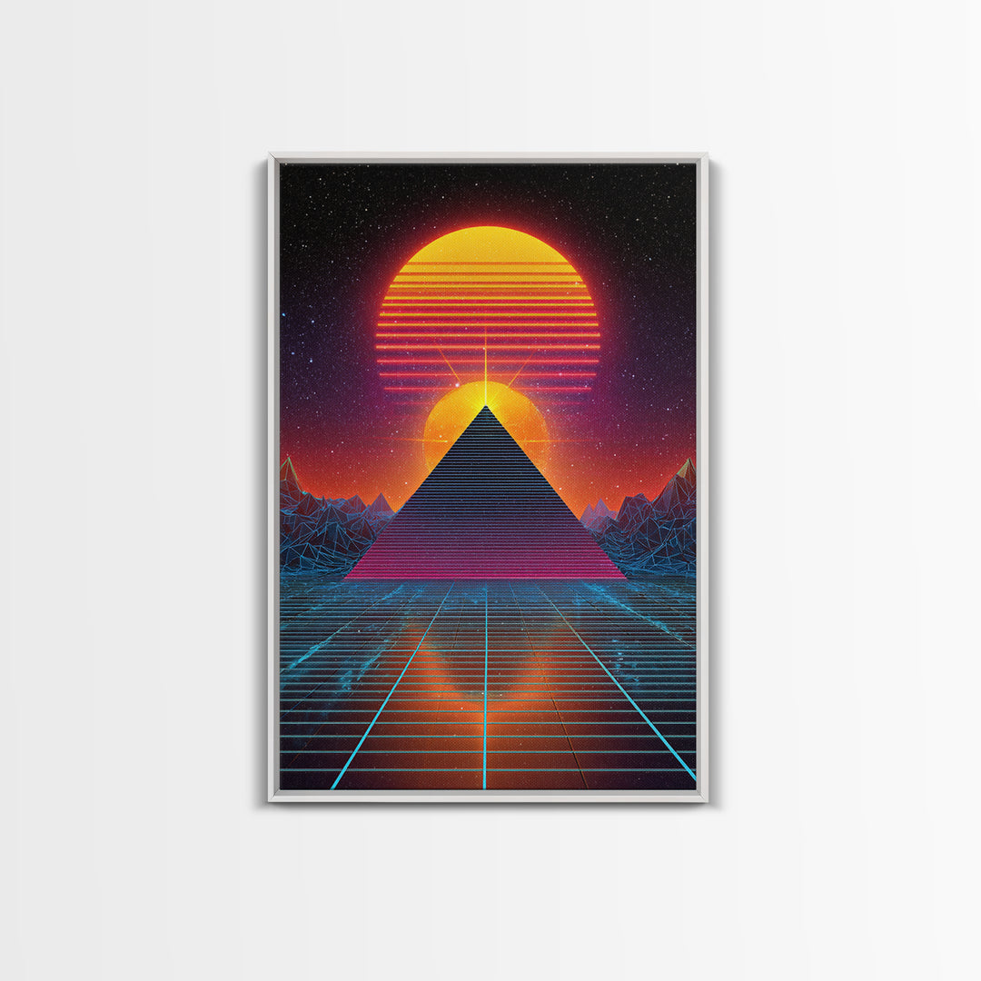 Futuristic Digital Pyramid And Sunset Landscape Sci-Fi Art Print Canvas For Unique Wall Art And Home Decor