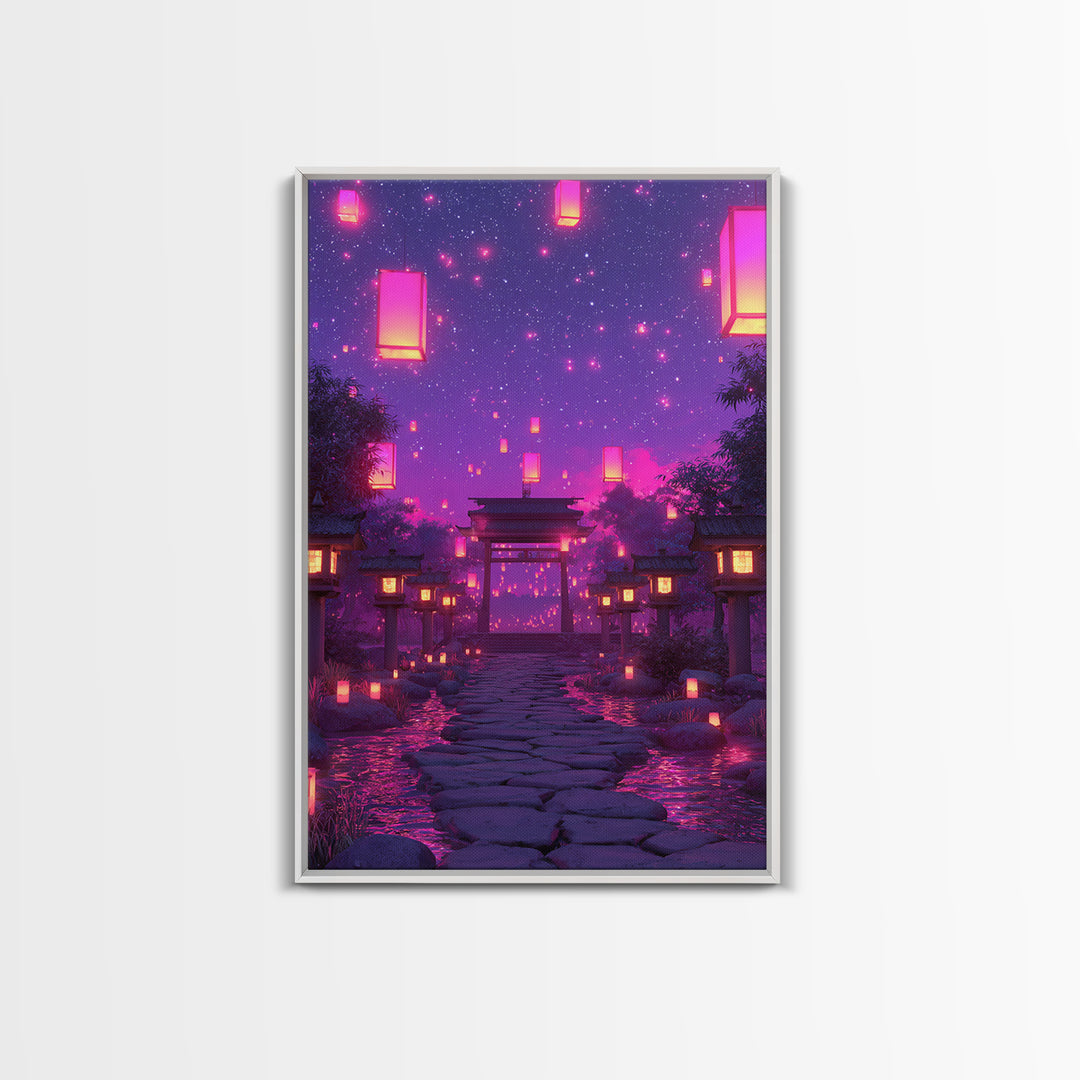Enchanting Lantern Festival Pink And Purple Glow Night Landscape Wall Art Framed Canvas Print For Home And Office