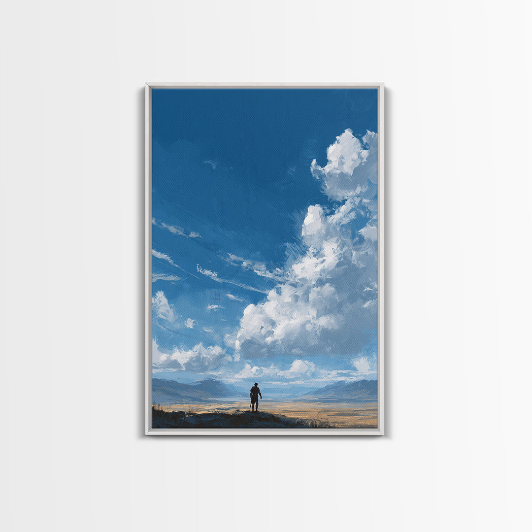 Fantasy Warrior Standing Over Vast Desert Landscape Digital Artwork Modern Wall Art Canvas Print Unique