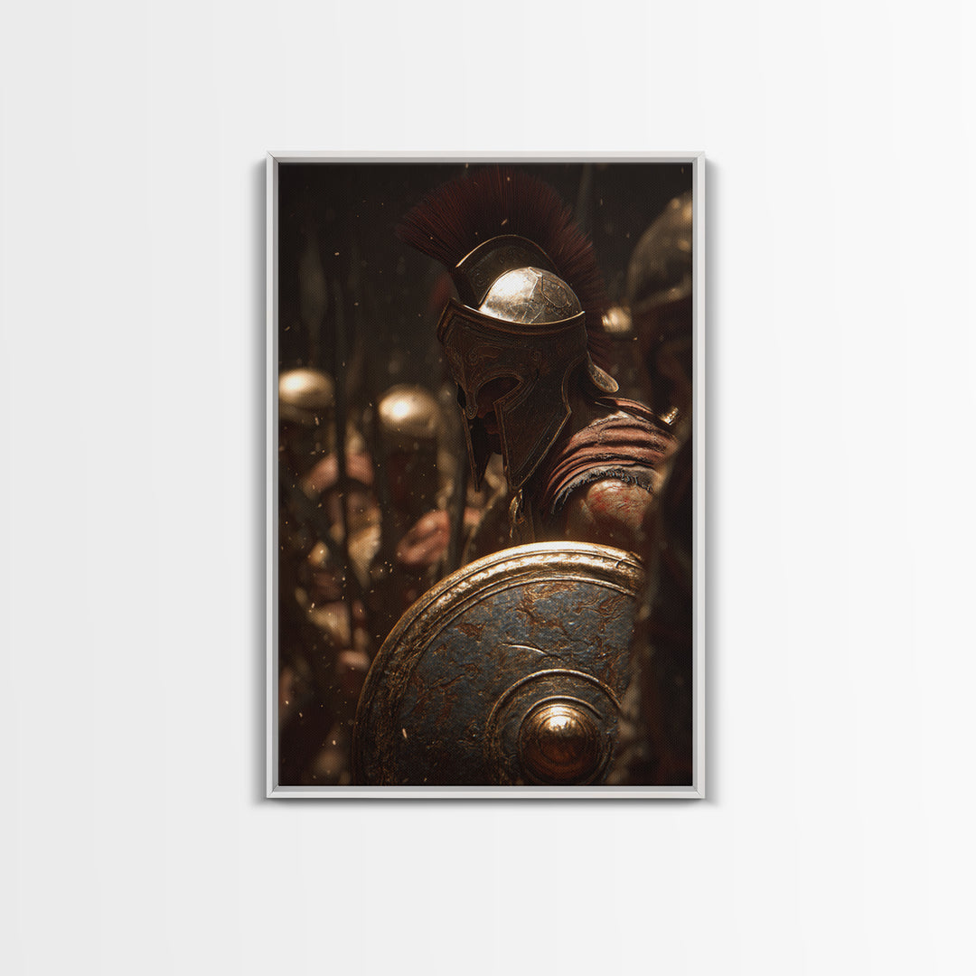 Spartan Hoplite Helmet And Shield Wall Art, Ancient Greek Warrior Canvas Print, Masculine Office Decor, History Gift For Him