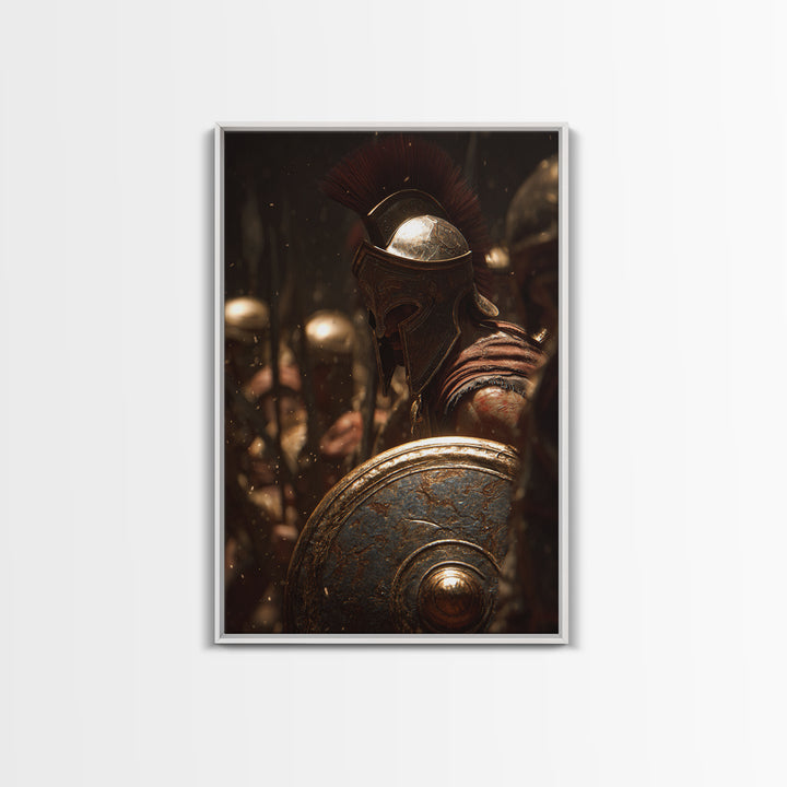 Spartan Hoplite Helmet And Shield Wall Art, Ancient Greek Warrior Canvas Print, Masculine Office Decor, History Gift For Him