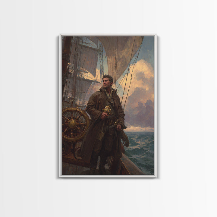 Brave Sailor On Tall Ship Canvas Print, Nautical Wall Art, Ocean Seascape Painting, Masculine Home Office Decor Gift For Him
