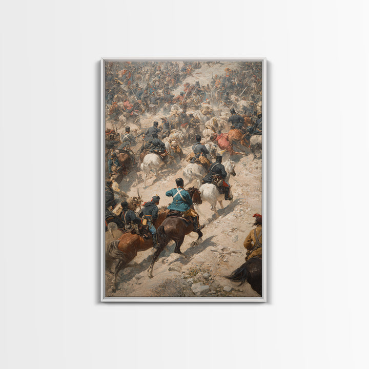 Chaotic Cavalry Battle Scene Wall Art, Historical Canvas Print, War Painting Decor, Equestrian Art, Masculine Office Gift