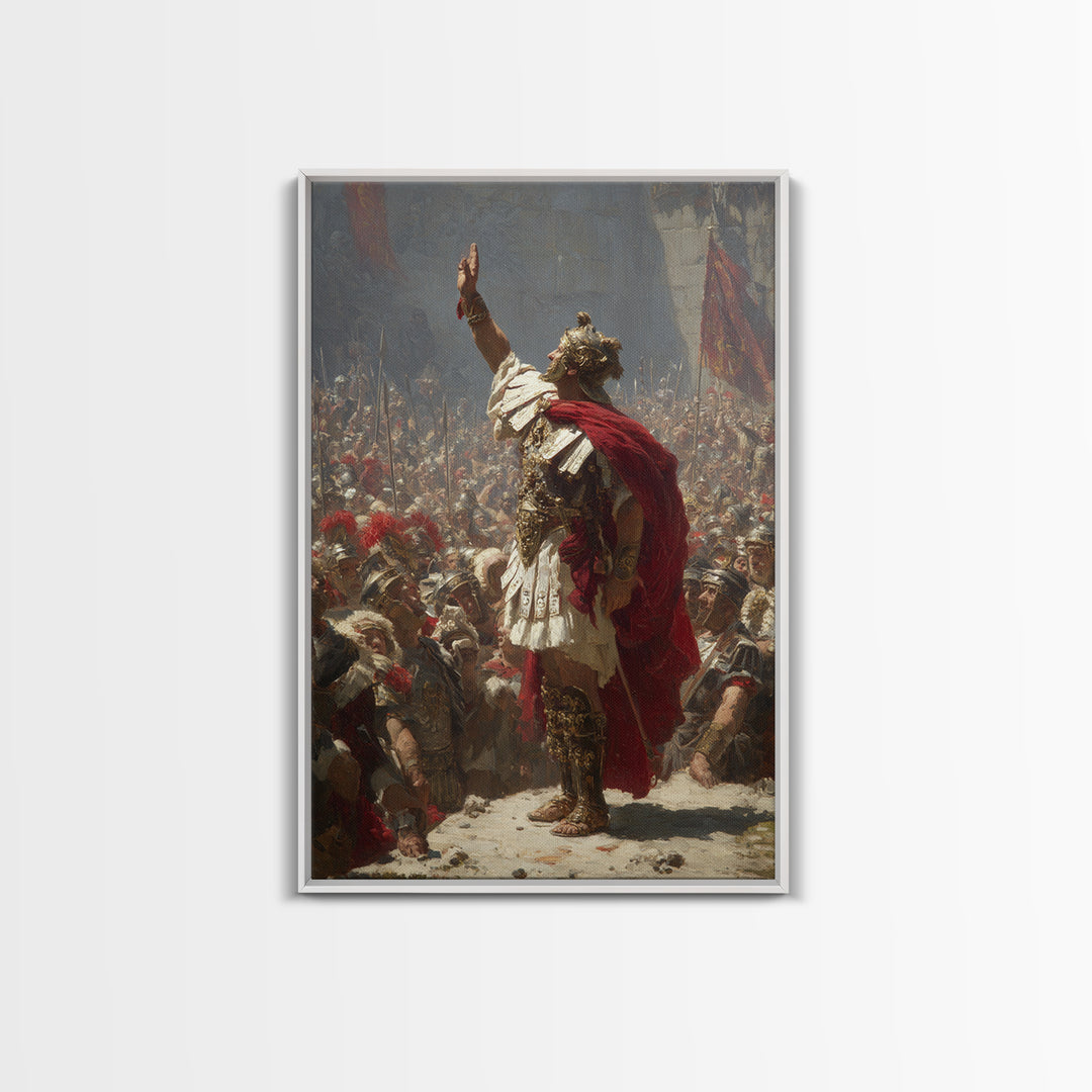 Roman General Raising Hand Before Legion Wall Art, Historical Canvas, Classical Decor, Large Statement Artwork, Fine Art Print