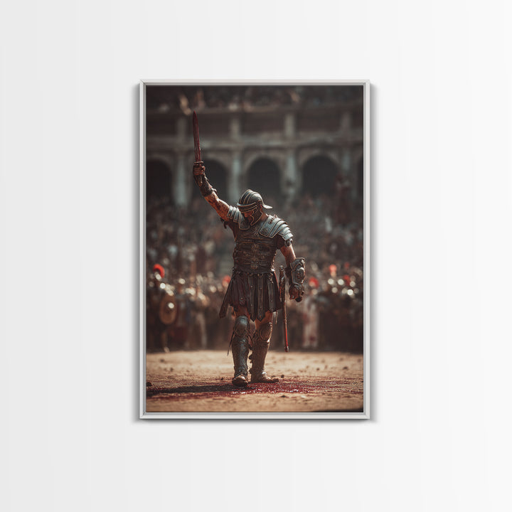 Triumphant Gladiator In Ancient Arena Wall Art, Roman Warrior Canvas Print, Masculine Office Decor, History Lover Gift For Him