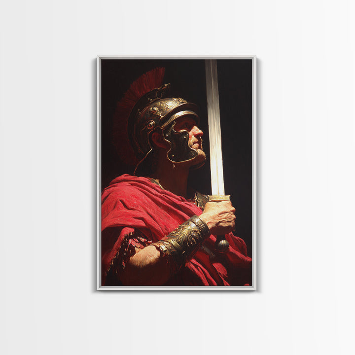 Classical Roman Soldier Portrait Oil Painting With Dramatic Lighting Wall Art For Home Decor And Office