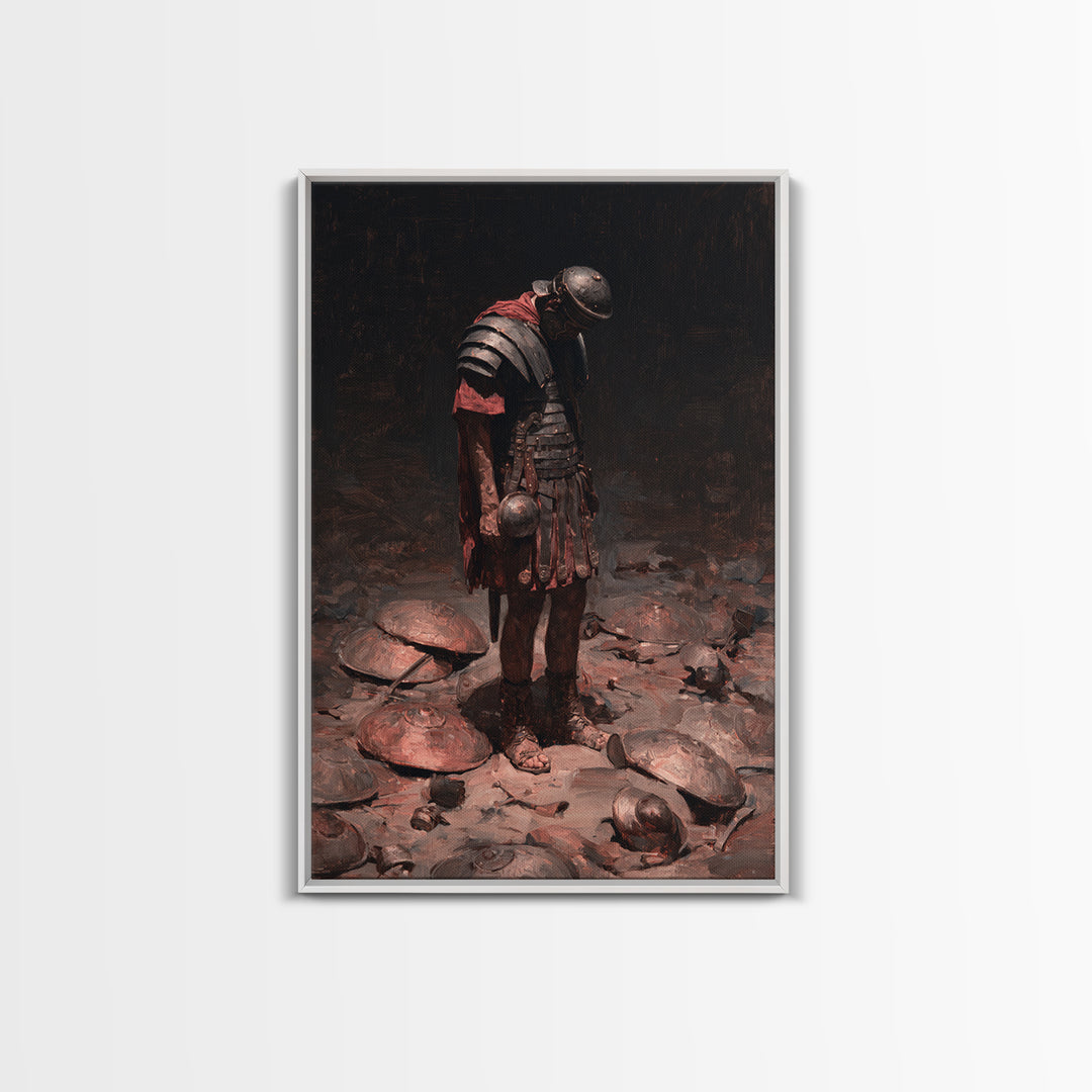 Defeated Roman Gladiator In Dark Arena Canvas Print, Moody Warrior Wall Art, Ancient Battle Decor, Masculine Office Art
