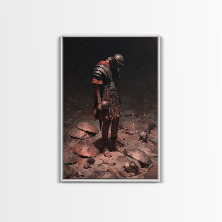Defeated Roman Gladiator In Dark Arena Canvas Print, Moody Warrior Wall Art, Ancient Battle Decor, Masculine Office Art