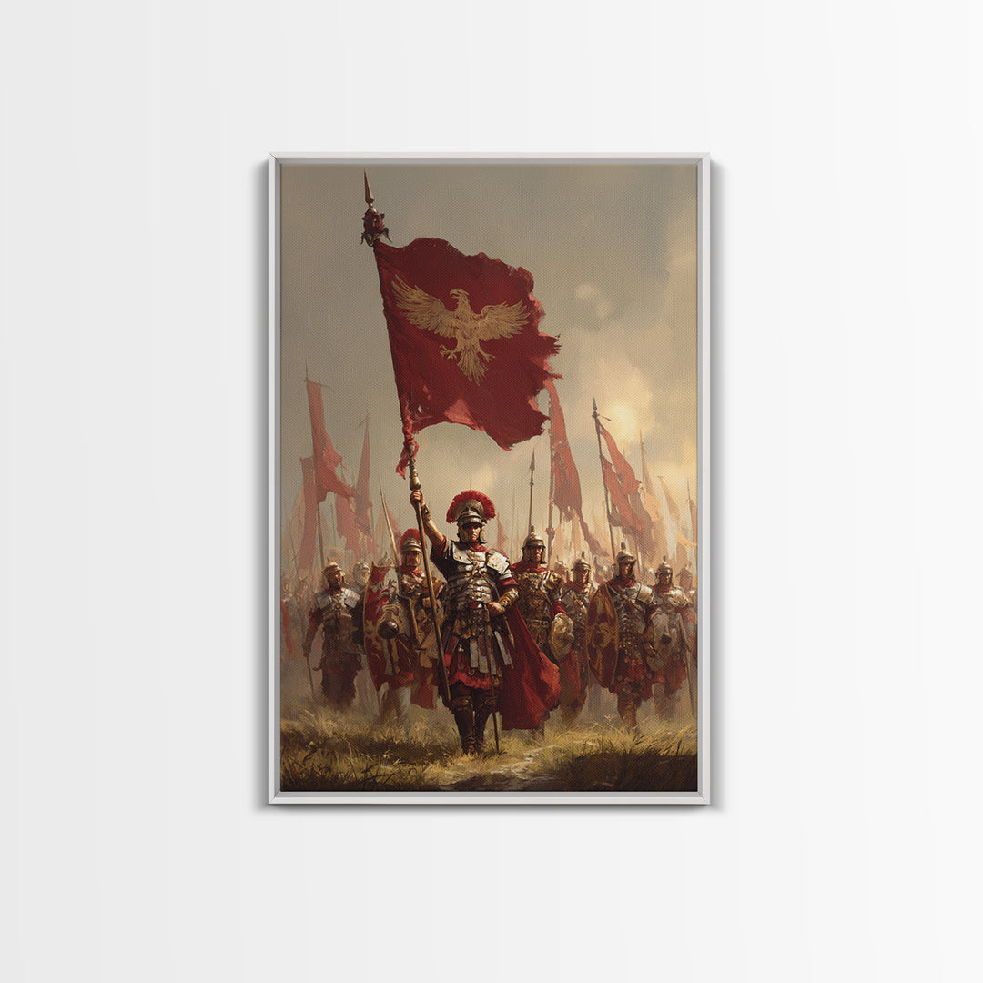 Roman Eagle Standard Bearer Framed Canvas Print, Ancient Legion Wall Art, Historical Battle Decor, Masculine Gift For Him