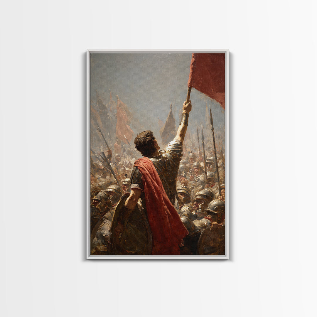 Roman Standard Bearer In Battle Wall Art, Dramatic Warrior Oil Painting, Historical Fine Art Print, Masculine Office Decor