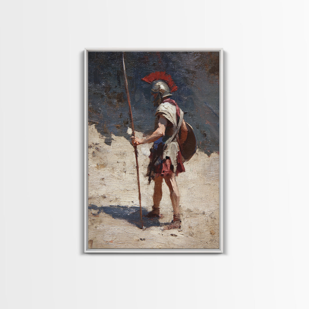 Solitary Roman Guard With Spear Wall Art, Ancient Soldier Canvas Print, Historical Warrior Decor, Masculine Office Art Gift