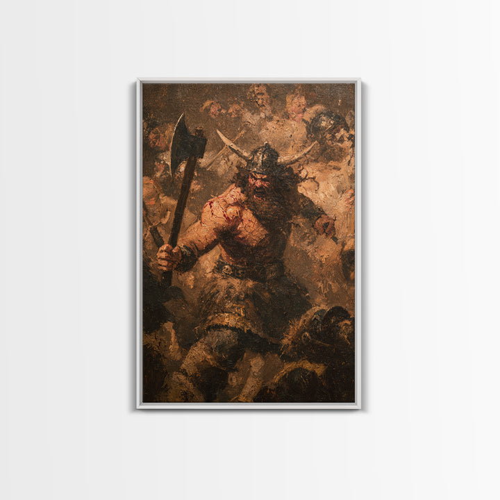 Epic Fierce Viking Berserker With Battle Axe Wall Art, Dark Fantasy Canvas Print, Norse Warrior Man Cave Decor, Gift For Him