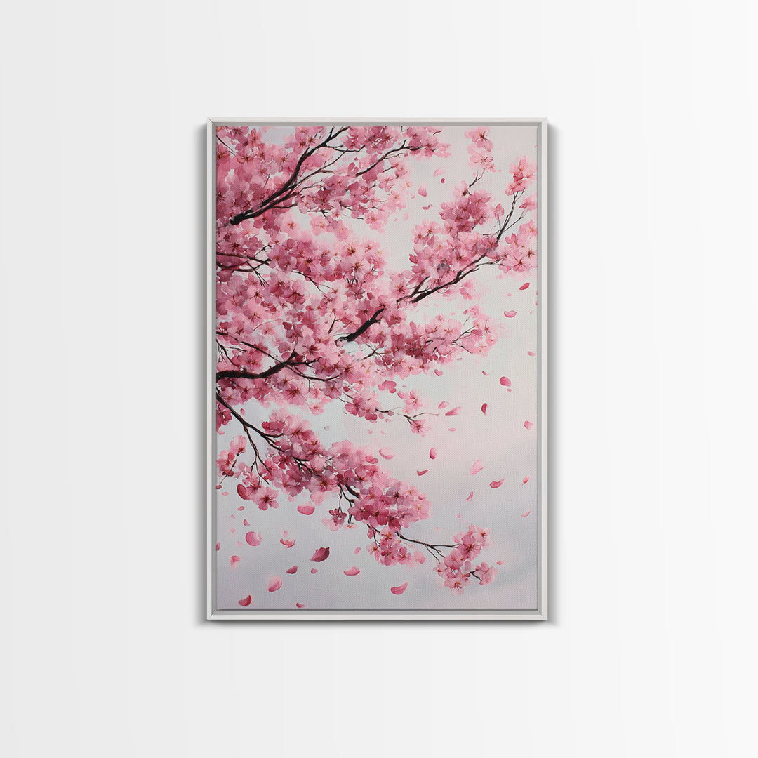 Pink Cherry Blossom Branches Canvas Print, Japanese Wall Art, Botanical Wall Decor, Spring Bedroom Decor, Feminine Gift For Her