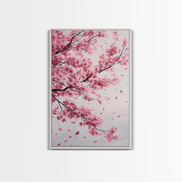 Pink Cherry Blossom Branches Canvas Print, Japanese Wall Art, Botanical Wall Decor, Spring Bedroom Decor, Feminine Gift For Her