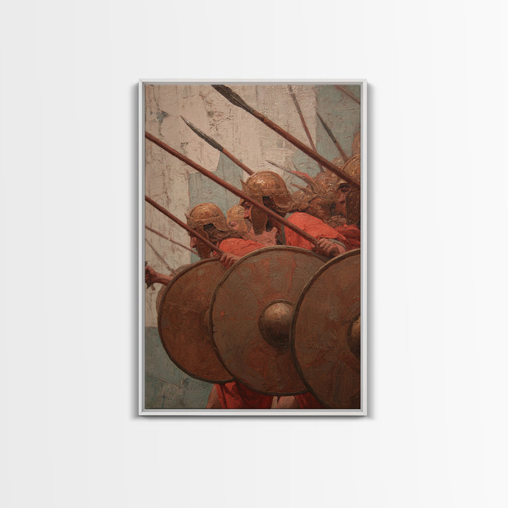 Ancient Shield Wall Canvas Print, Greek Phalanx Soldiers With Spears, Historical Battle Art For Masculine Office Decor Gift