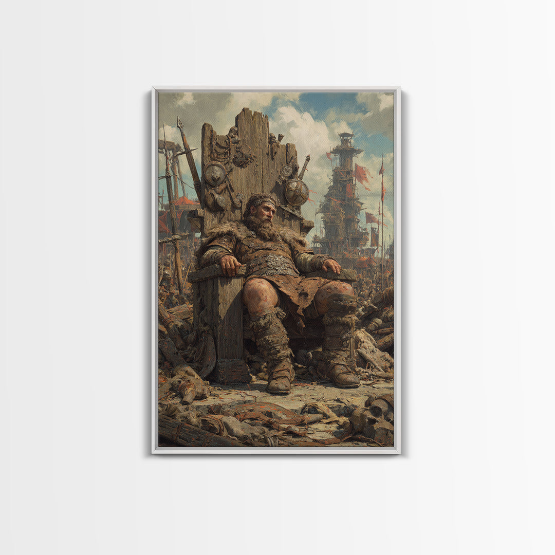 Viking Warlord On Throne Canvas Print, Norse Warrior Wall Art, Fantasy Battle Painting, Masculine Man Cave Decor Gift For Him