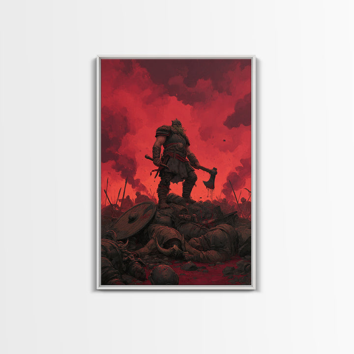 Red Sky Viking Warlord Wall Art, Dark Fantasy Art, Norse Warrior Poster, Gothic Canvas Print, Masculine Game Room Decor Gift