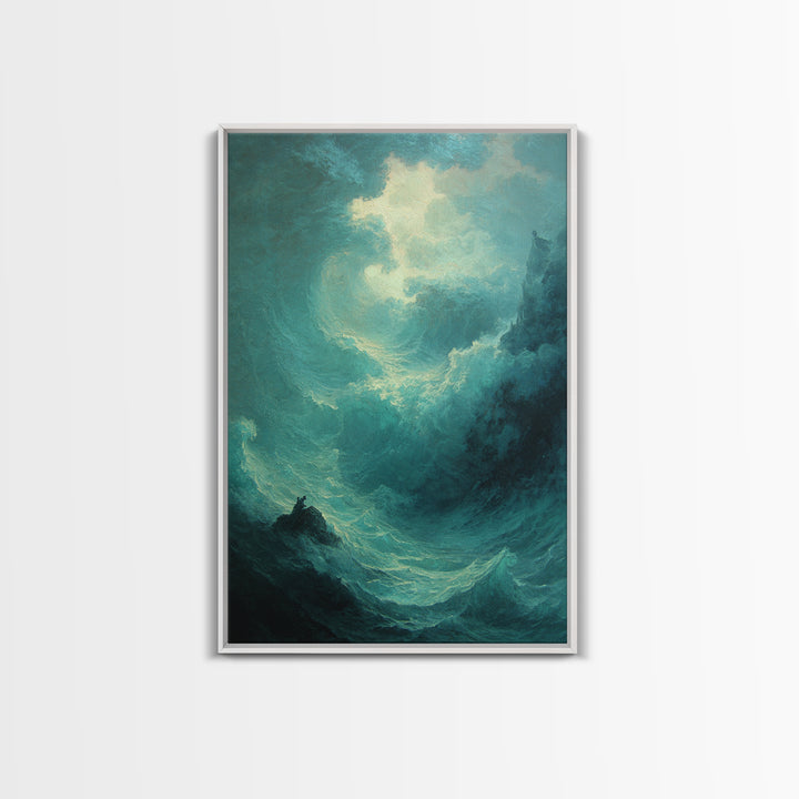 Stormy Turquoise Ocean Wave Canvas Print, Dramatic Seascape Wall Art, Coastal Nautical Decor, Large Beach House Art For Living Room