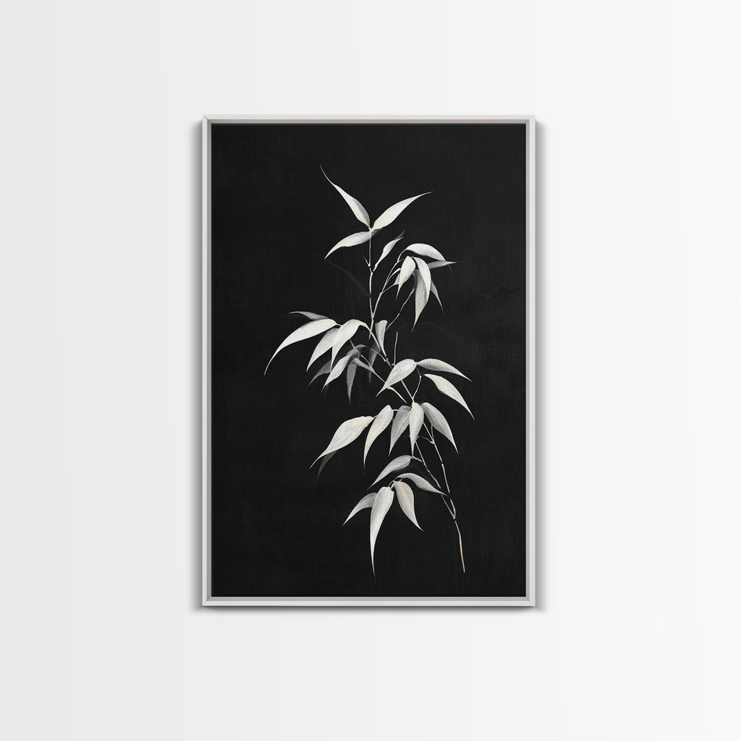 Elegant Minimalist Bamboo Plant Black And White Canvas Print, Zen Botanical Wall Art, Contemporary Home Decor