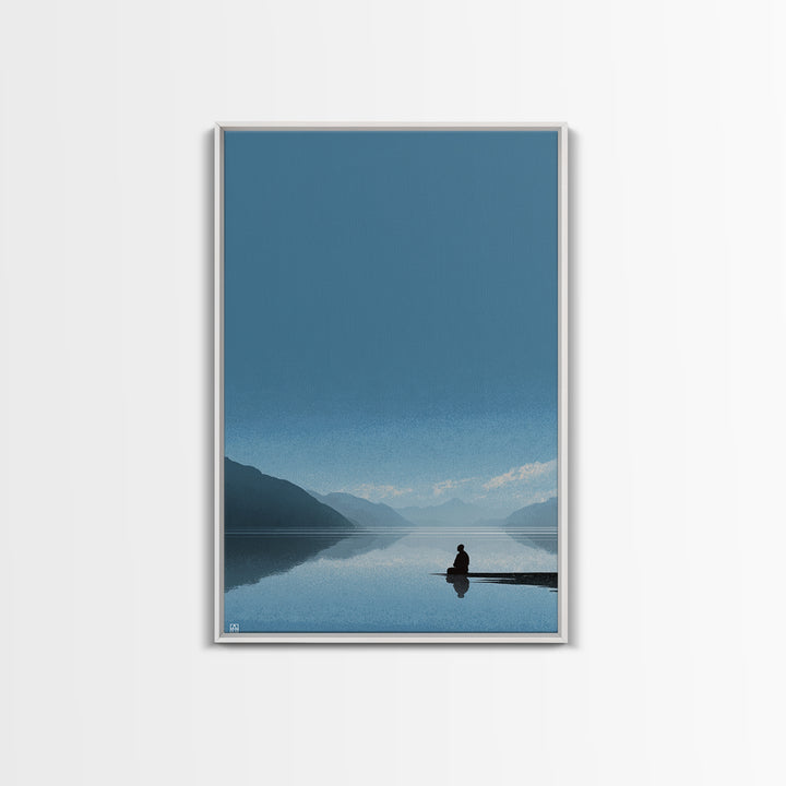 Peaceful Solitude At Lake With Mountains Sunrise Landscape Wall Art Framed Canvas Print For Living Room Home Decor